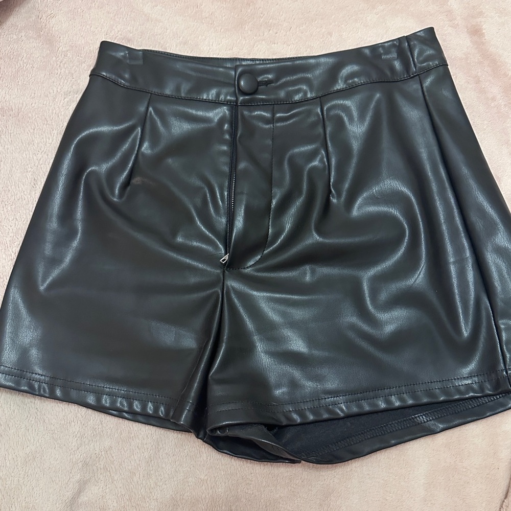 Black Faux Leather Shorts